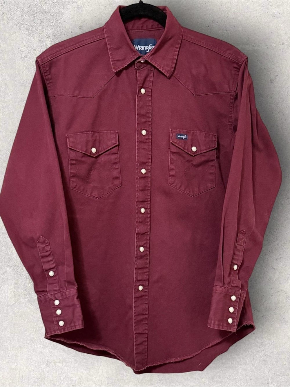 VTG Wrangler Brushpopper Western Pearl Snap Shirt Mens M Maroon Cowboy Workwear